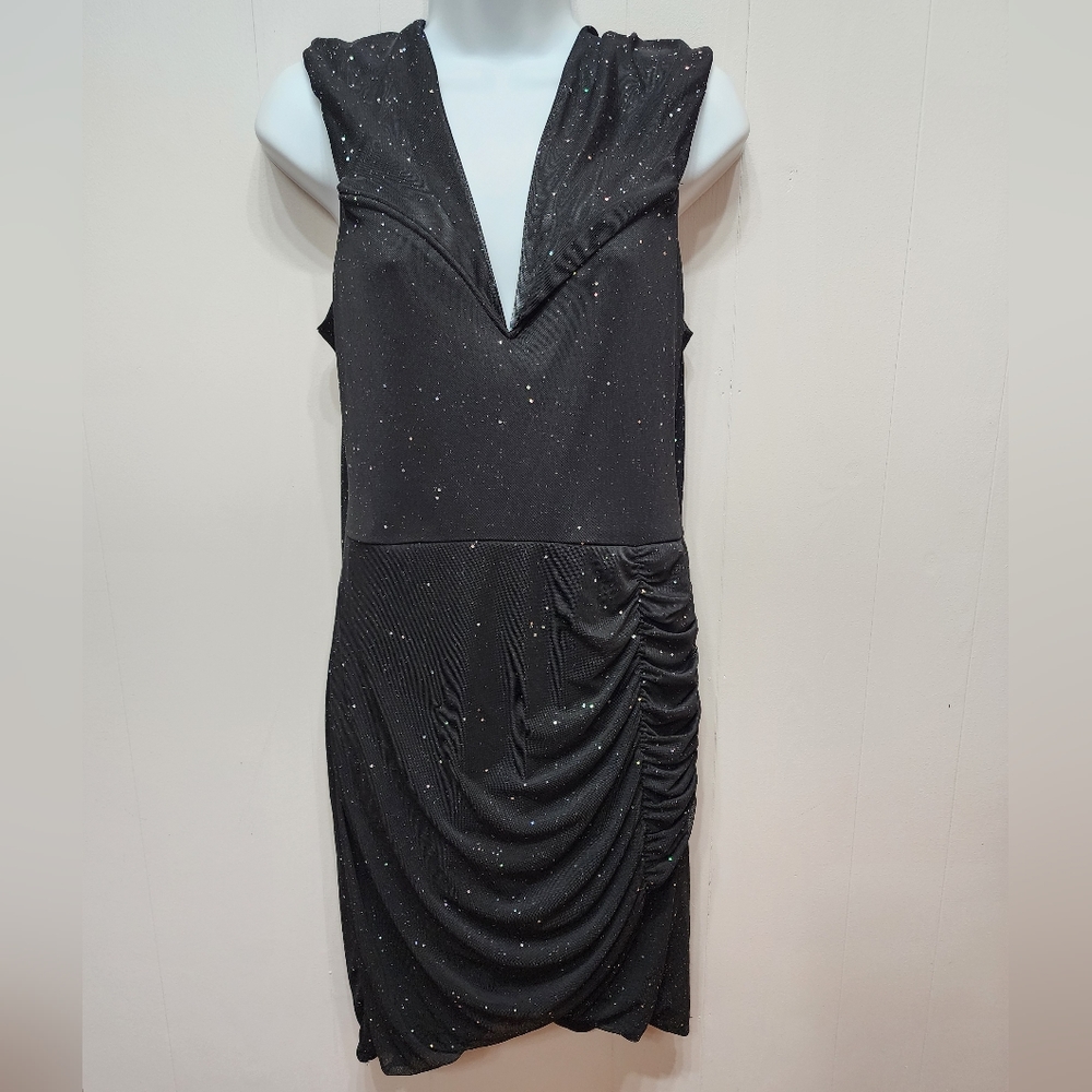 Black‎ Dress XL Sleeveless Sparkly Cocktail Party Sexy Scoop Neck B396